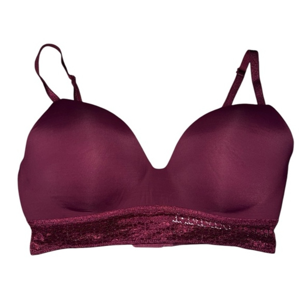 {EUC Victoria's Secret No-Wire Bra Burgundy Lace Detail 36D}